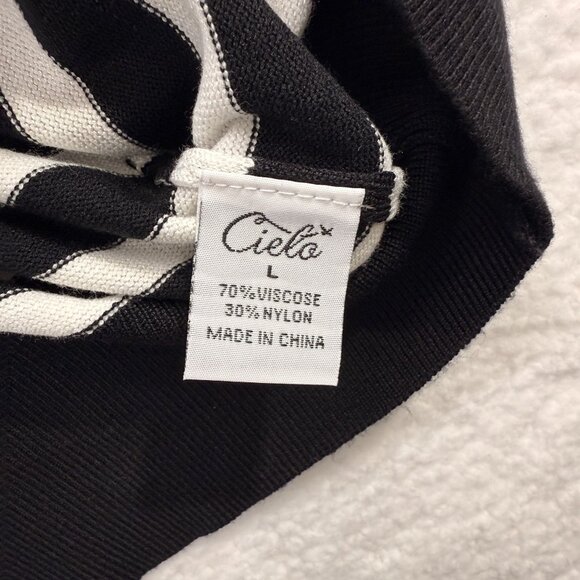 Cielo Striped Crewneck Sweater Nautical Preppy Soft Stretch B & W Womens L NWT - Picture 10 of 11